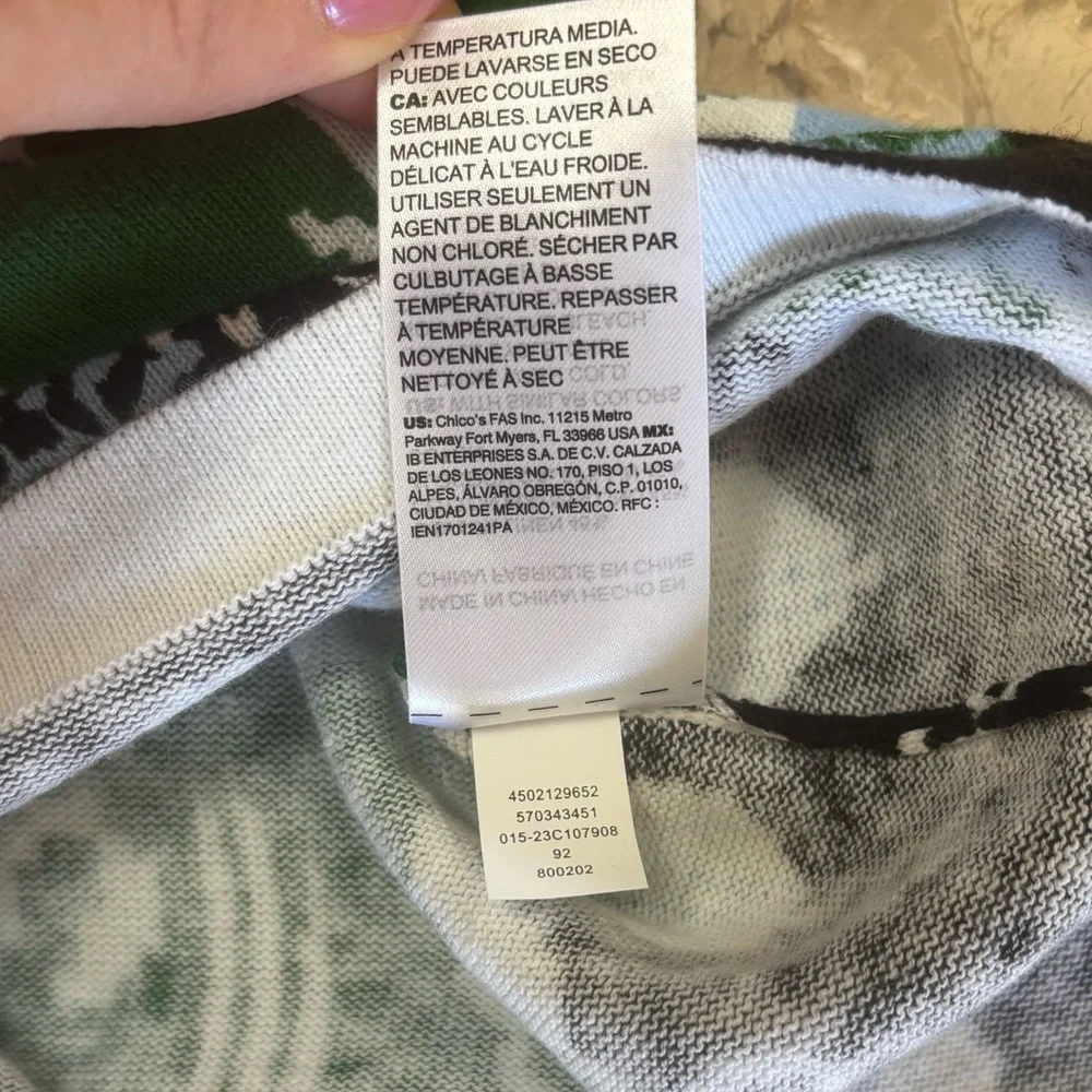 Chico’s Green Ikat Jacquard Linen Cotton Blend Sleeveless Tank Top Size 2 (L)